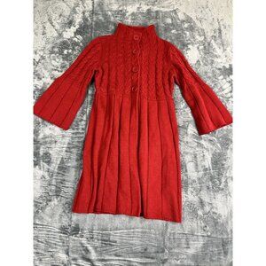 Red Cable Knit Sweater Dress By The Limited S High Neck Button Front